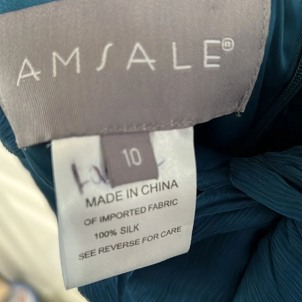 Amsale Silk Teal One Shoulder Strap Dress - Picture 13 of 14